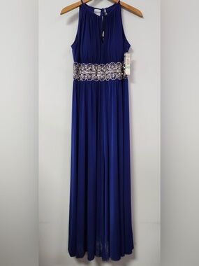 R&M Richards NWT Royal Blue Embellished Empire Waist Evening Gown Size 8